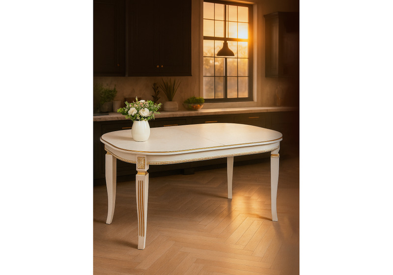 Стол деревянный, Romeo молочный с золотой патиной