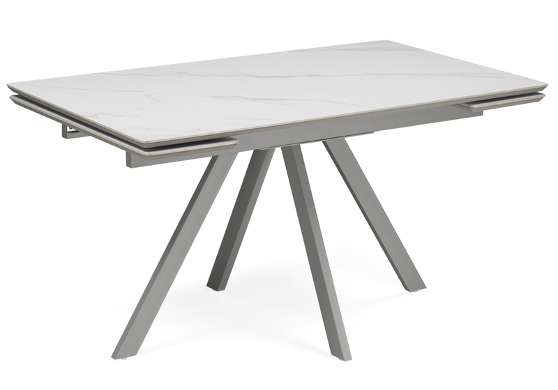 Керамический стол, Вилли 140(200)х80 белый мрамор snow white / серый