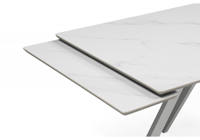 Керамический стол, Вилли 140(200)х80 белый мрамор snow white / серый