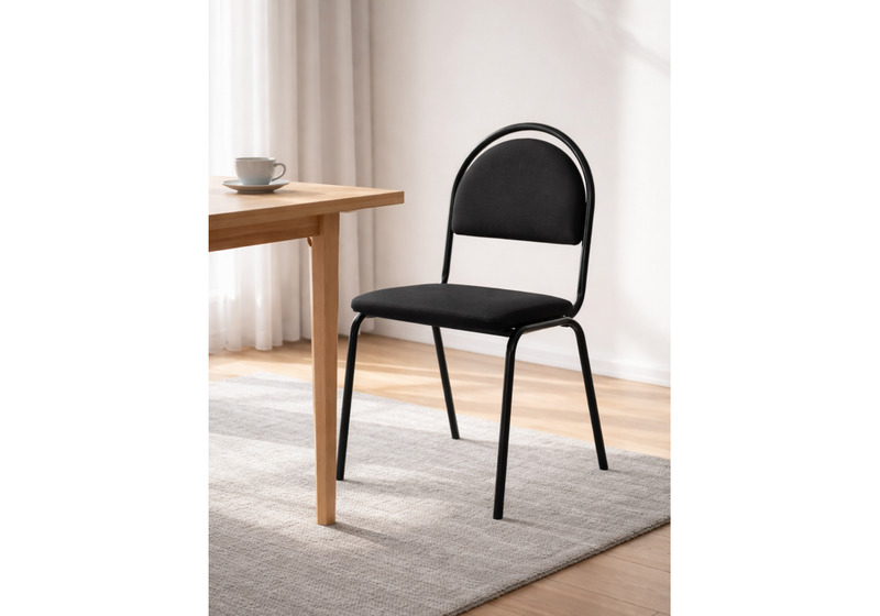Стул на металлокаркасе, Гумер ткань черный / черный глянец