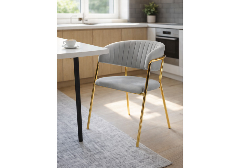 Стул на металлокаркасе, Kamelia велюр светло-серый / золотой