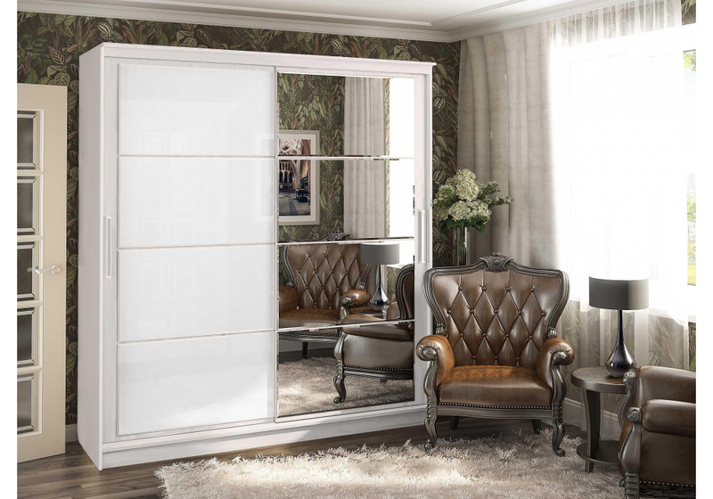 Шкаф, Москана-2 2 м анкор светлый / зеркало / лакобель белый