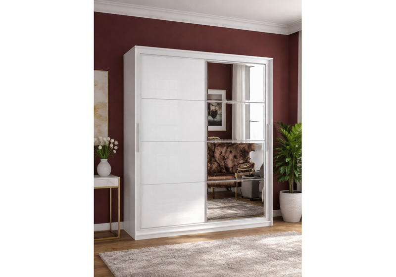 Шкаф, Москана-2 2 м анкор светлый / зеркало / лакобель белый