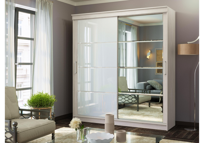 Шкаф, Москана-2 2 м анкор светлый / зеркало / лакобель белый