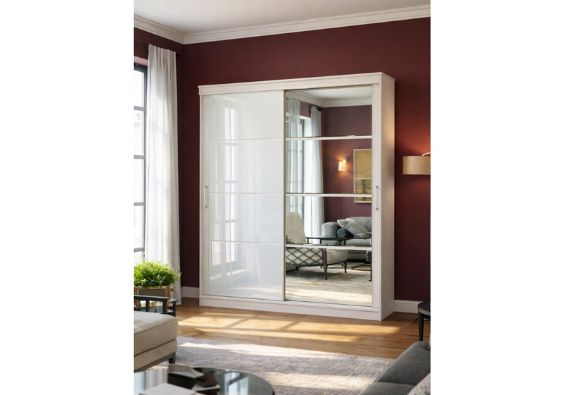 Шкаф, Москана-2 1,5 м анкор светлый / зеркало / лакобель белый