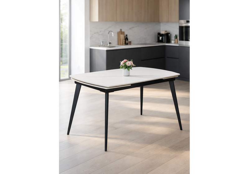 Керамический стол, Aveiro 120(180)x80 белый мрамор / черный