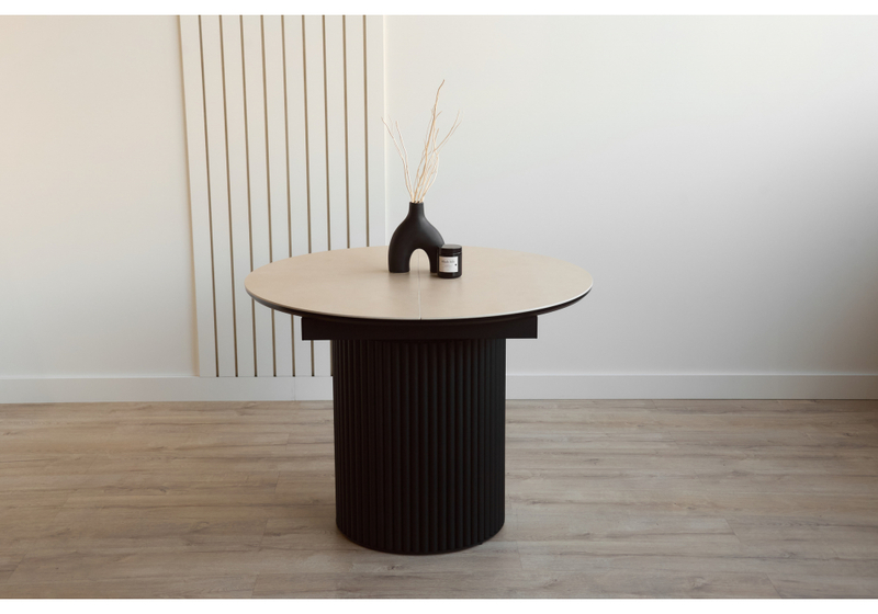 Керамический стол, Стивен 100(140) okara light yellow / черный