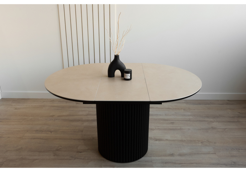 Керамический стол, Стивен 100(140) okara light yellow / черный