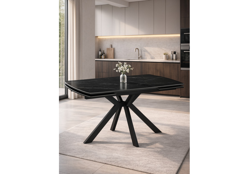 Керамический стол, Катчел-2 120(180)x80 matte черный мрамор / черный