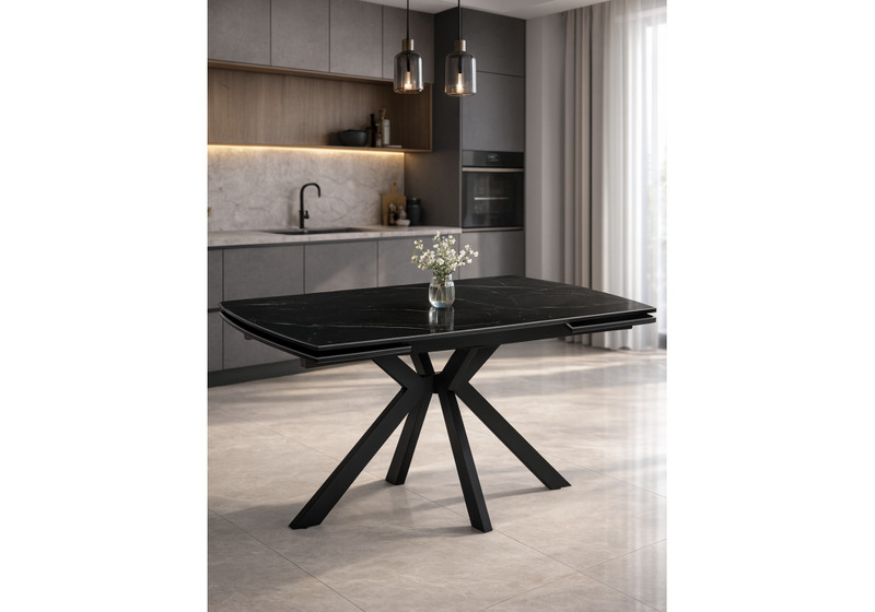 Керамический стол, Катчел-2 120(180)x80 matte черный мрамор / черный