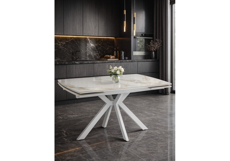 Керамический стол, Катчел-2 120(180)x80 calacatta gold / белый