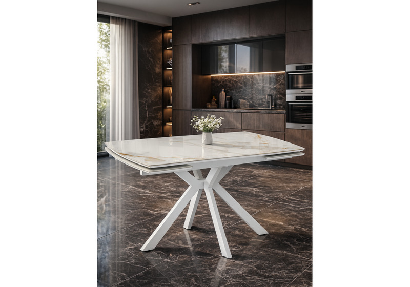 Керамический стол, Катчел-2 120(180)x80 calacatta gold / белый