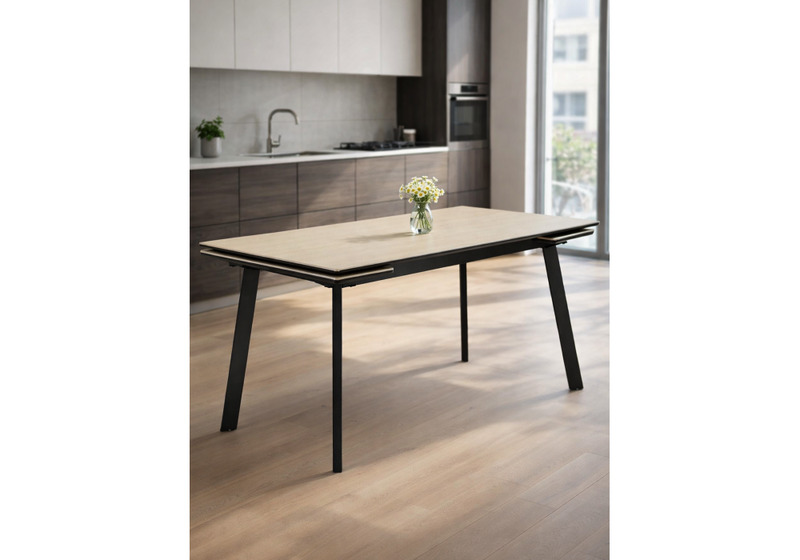 Керамический стол, Норман 140(200)х80 okara light yellow / черный