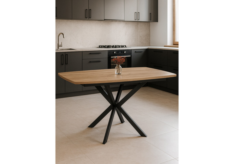 Стол деревянный, Палу 130(170)х80 дуб веллингтон / черный