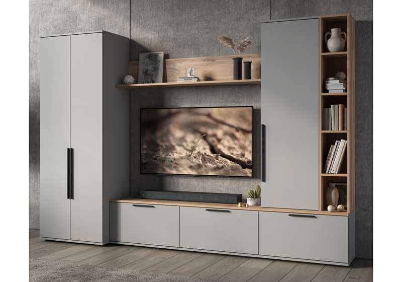 Готовая гостиная, Филеста шиншилла серая / дуб вотан комплектация 1