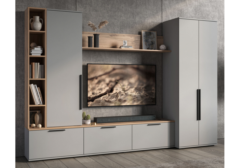 Готовая гостиная, Филеста шиншилла серая / дуб вотан комплектация 1