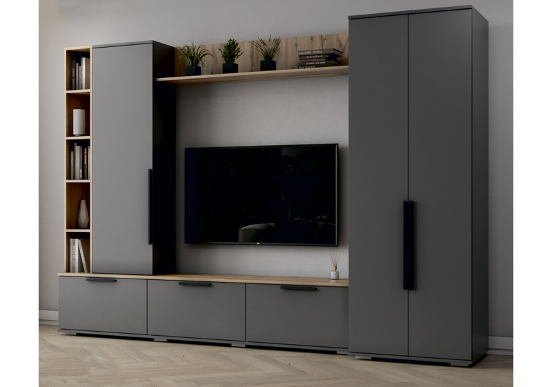 Готовая гостиная, Филеста графит / дуб вотан комплектация 1