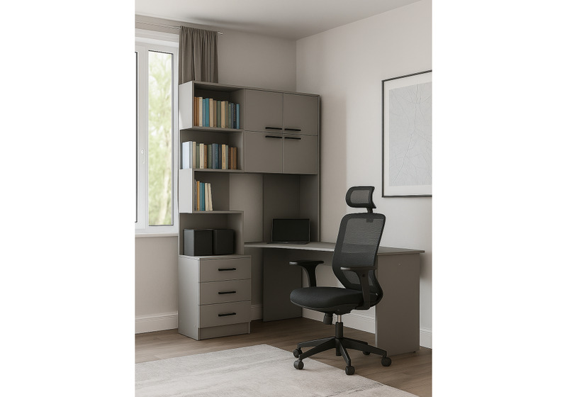 Компьютерный стол, Эльброни правый шиншилла серая