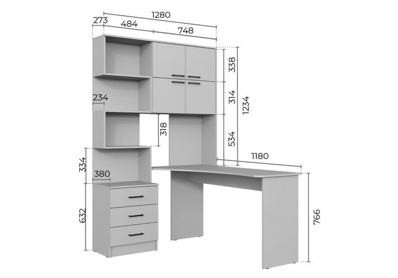 Компьютерный стол, Эльброни правый шиншилла серая