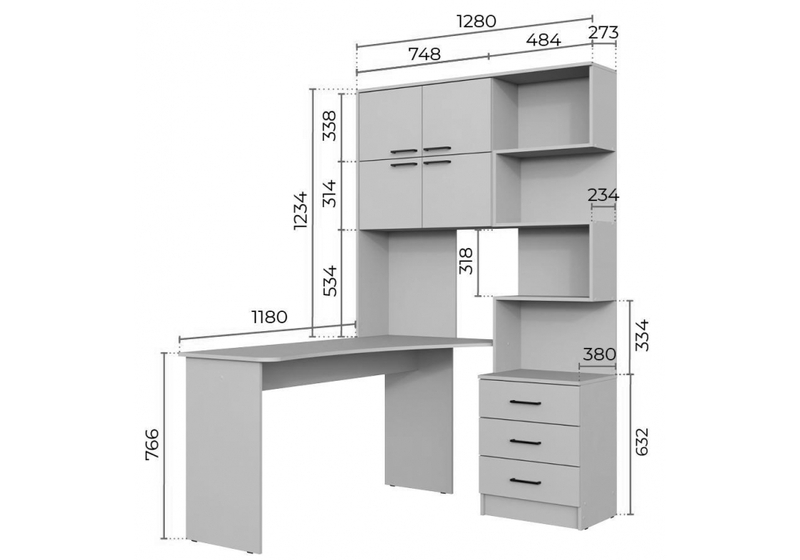 Компьютерный стол, Эльброни левый шиншилла серая