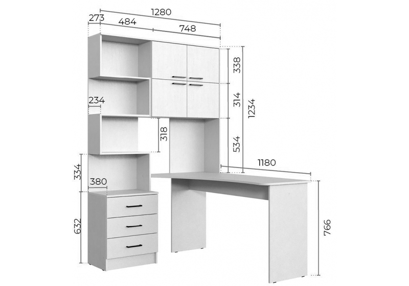 Компьютерный стол, Эльброни правый белый