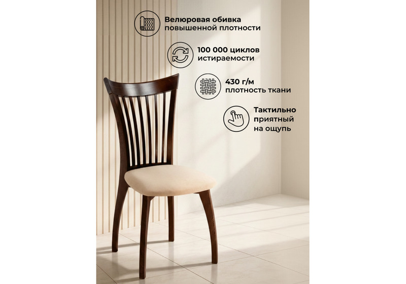 Стул деревянный, Лидиос велюр тедди 008 / орех темный
