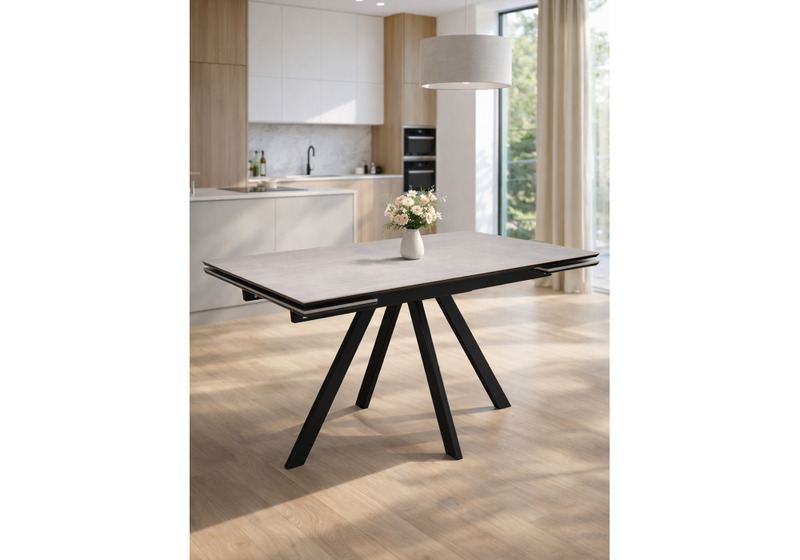 Керамический стол, Вилли 140(200)х80 carmen light grey / черный