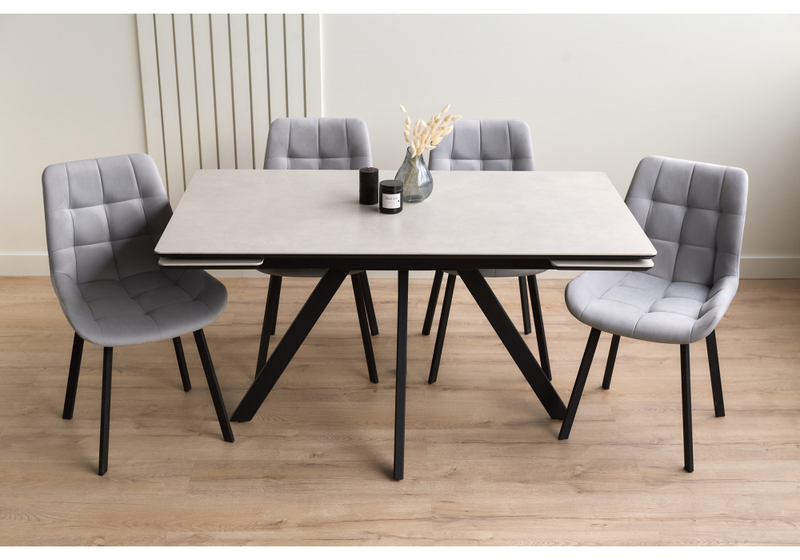 Керамический стол, Вилли 140(200)х80 carmen light grey / черный