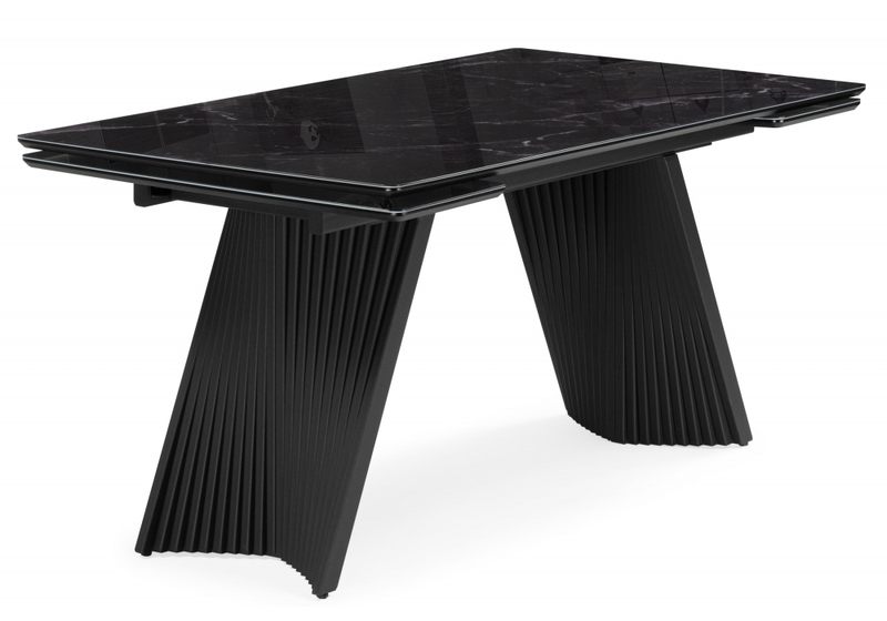 Стол стеклянный, Вейв 140(200)х80 черный мрамор / черный