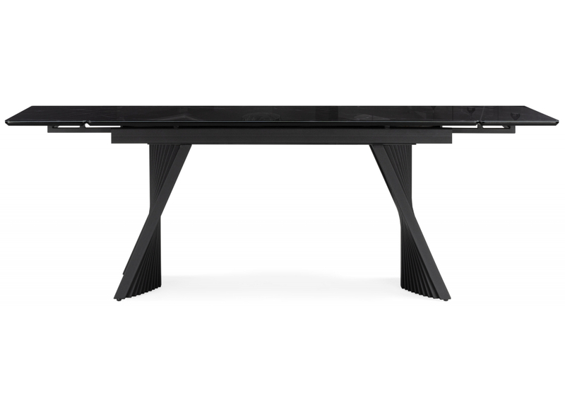 Стол стеклянный, Вейв 140(200)х80 черный мрамор / черный