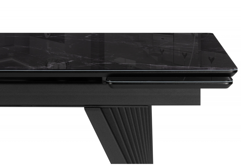Стол стеклянный, Вейв 140(200)х80 черный мрамор / черный