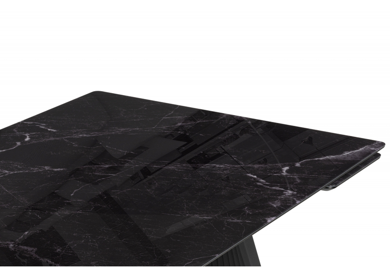 Стол стеклянный, Вейв 140(200)х80 черный мрамор / черный