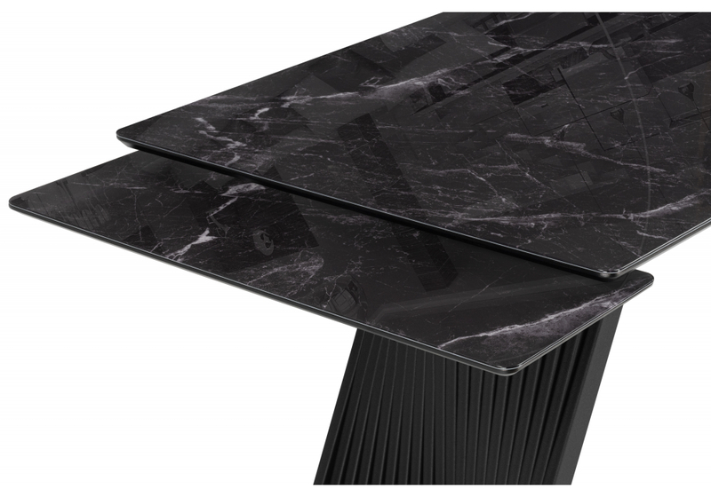 Стол стеклянный, Вейв 140(200)х80 черный мрамор / черный