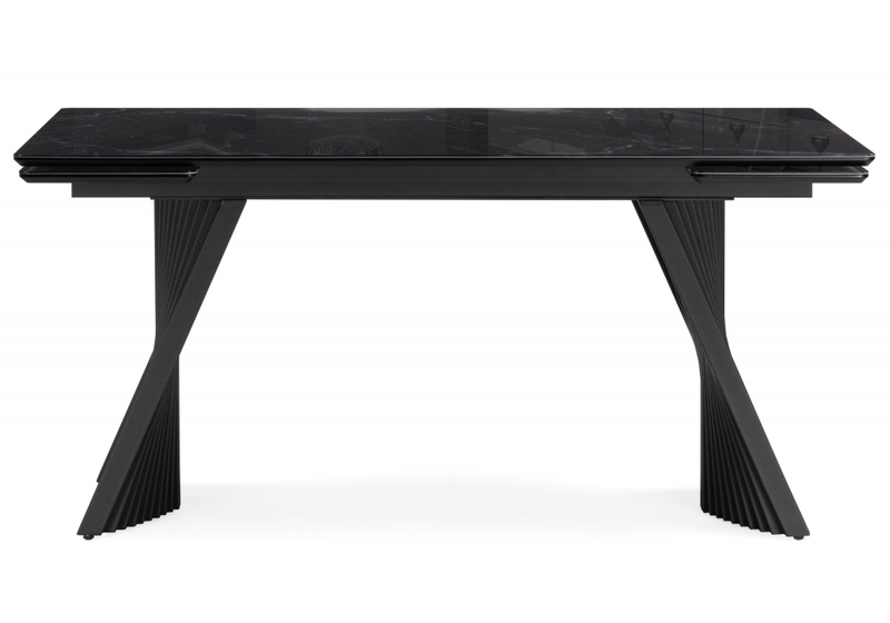 Стол стеклянный, Вейв 140(200)х80 черный мрамор / черный