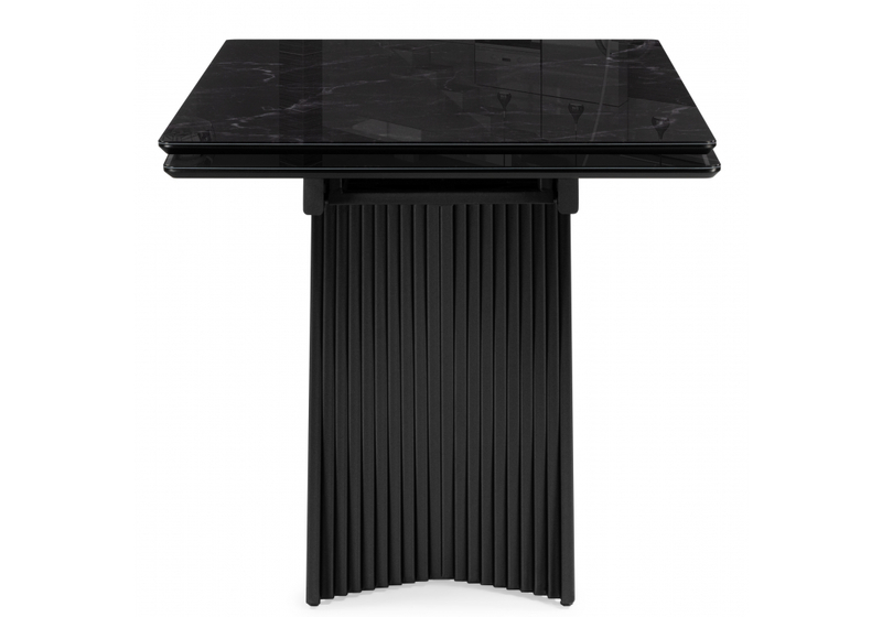 Стол стеклянный, Вейв 140(200)х80 черный мрамор / черный