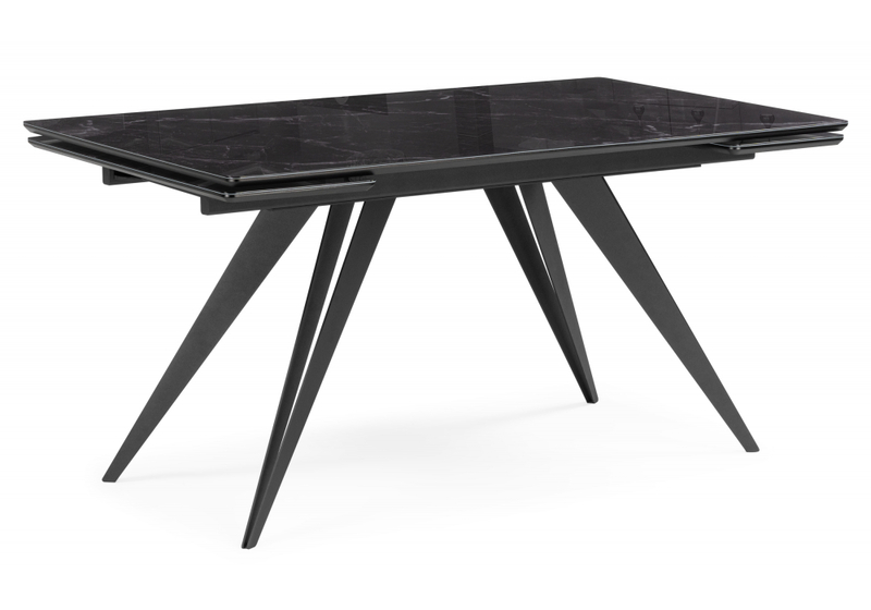Стол стеклянный, Дарвин 140(200)х80 черный мрамор / черный