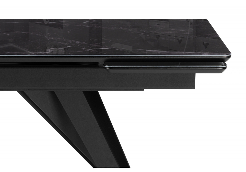 Стол стеклянный, Дарвин 140(200)х80 черный мрамор / черный