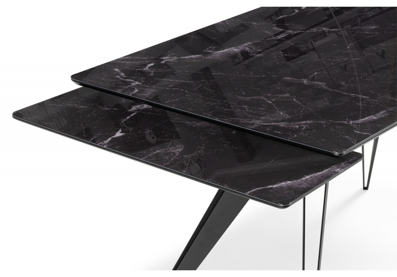 Стол стеклянный, Дарвин 140(200)х80 черный мрамор / черный
