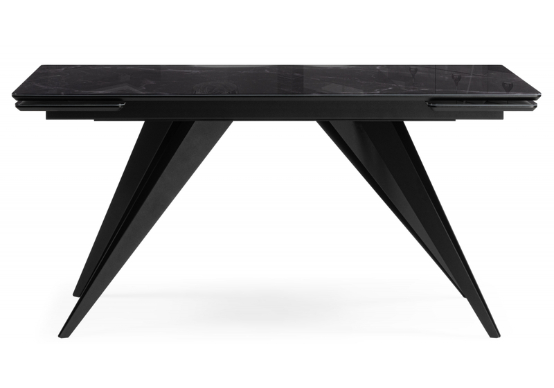 Стол стеклянный, Дарвин 140(200)х80 черный мрамор / черный