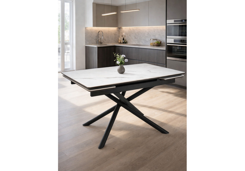 Керамический стол, Мэриан 120(180)х80 snow alpin white / черный