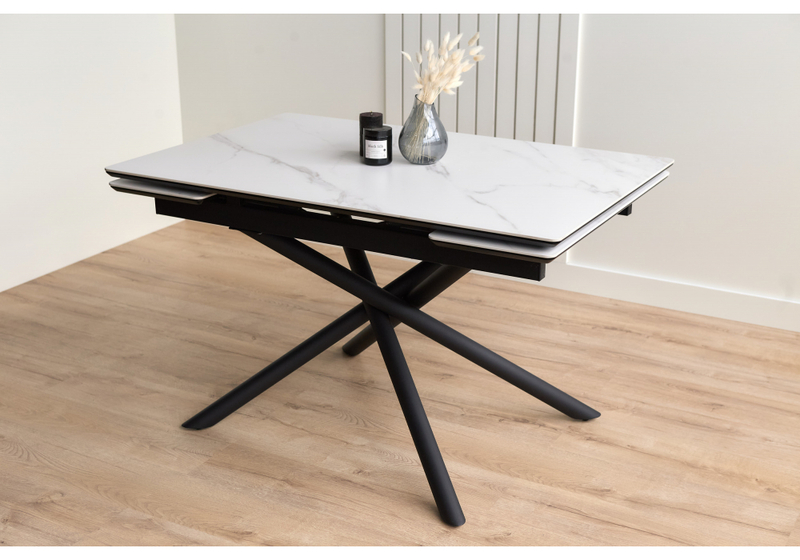 Керамический стол, Мэриан 120(180)х80 snow alpin white / черный