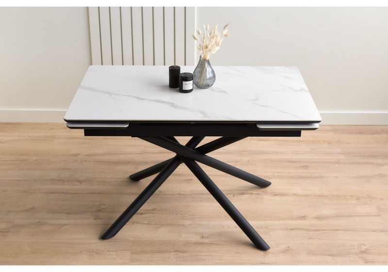 Керамический стол, Мэриан 120(180)х80 snow alpin white / черный