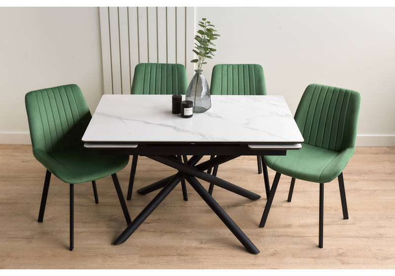 Керамический стол, Мэриан 120(180)х80 snow alpin white / черный