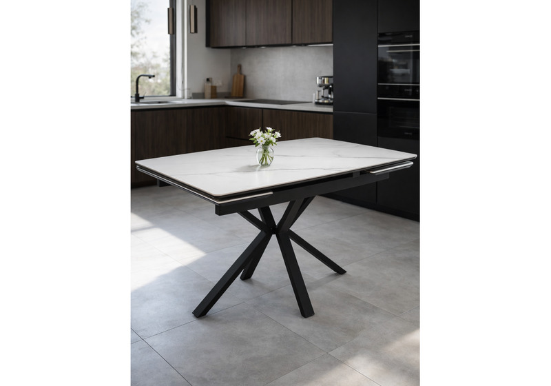 Керамический стол, Старлайт 120(180)х80 snow alpin / черный