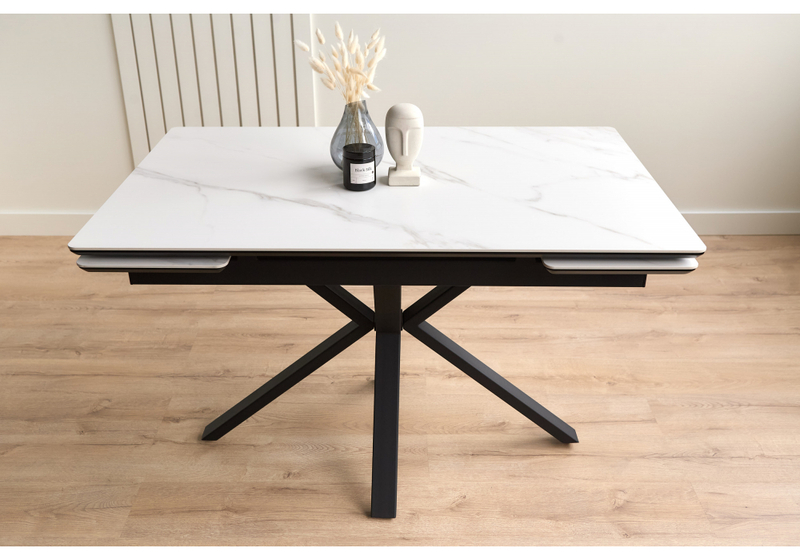 Керамический стол, Старлайт 120(180)х80 snow alpin / черный