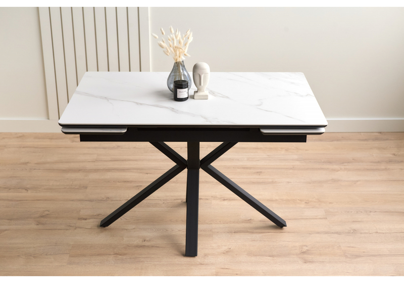 Керамический стол, Старлайт 120(180)х80 snow alpin / черный