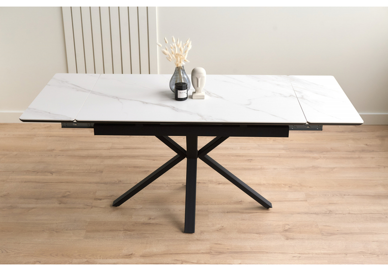 Керамический стол, Старлайт 120(180)х80 snow alpin / черный