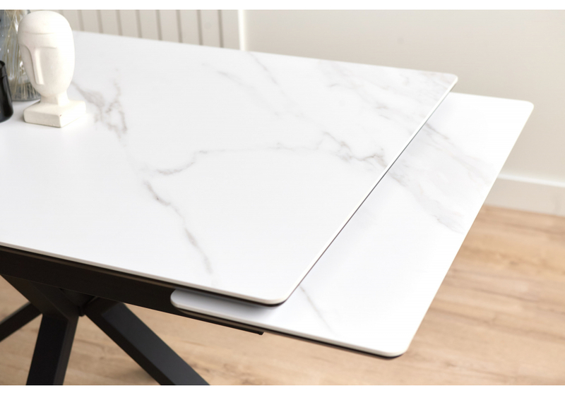 Керамический стол, Старлайт 120(180)х80 snow alpin / черный