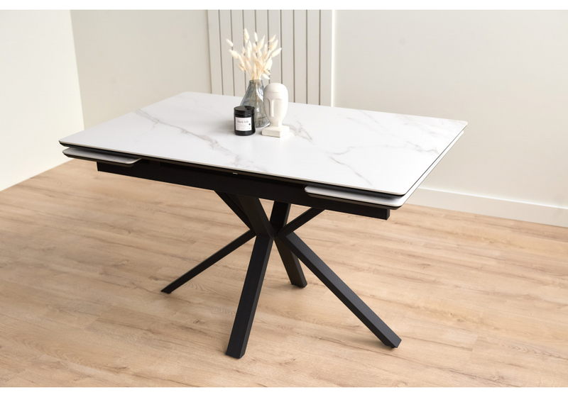 Керамический стол, Старлайт 120(180)х80 snow alpin / черный