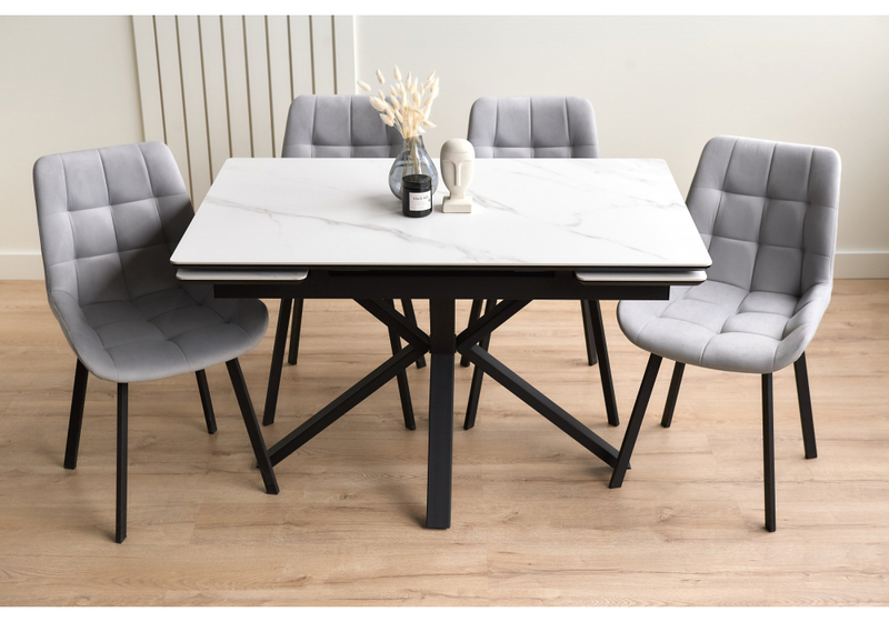 Керамический стол, Старлайт 120(180)х80 snow alpin / черный